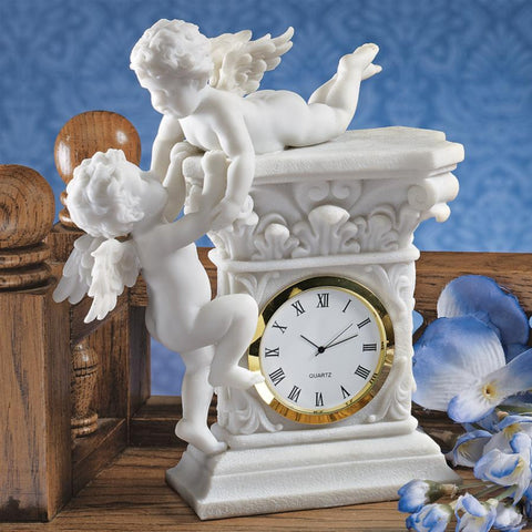 Baroque Cherub Bonded Marble Desk Clock