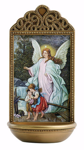 Guardian Angel With Children Holy Water Font For Chapel Or Home