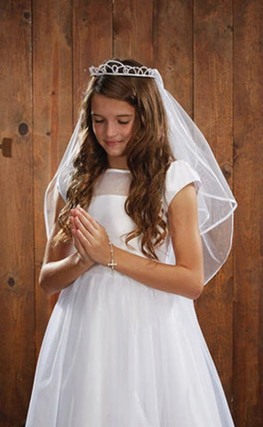 First Communion Girls White Pearl Tiara Veil