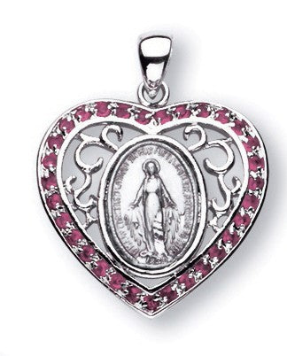sterling silver heart shaped Madonna of the miraculous medal pendant