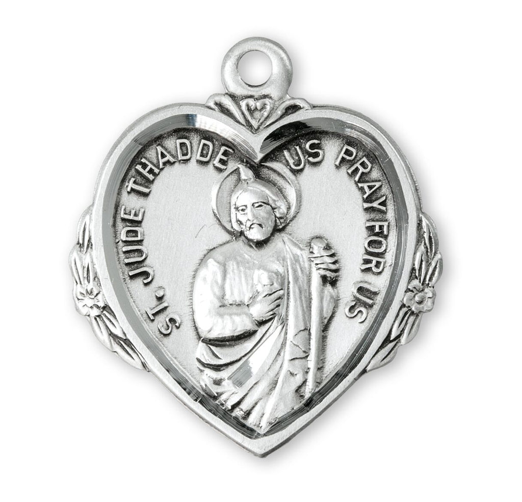 Saint Jude Heart Shaped Sterling Silver Medal On Chain Saint Jude heart shaped medal-pendant. 