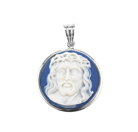 Head of Christ Light Blue Cameo Medal