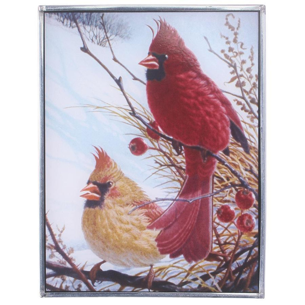 Windy Winter Cardinal Glass Bird Art