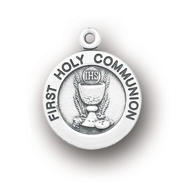 Sterling Silver Round First Communion Chalice Medal On Chain
