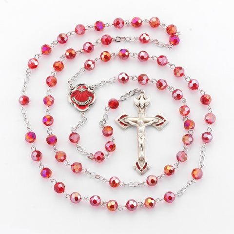 Ruby Confirmation Pewter Rosary With Holy Spirit Dove