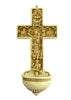 Antiqued Holy Water Font In Alabster Madonna And Child With Holy Spirit And Saints
