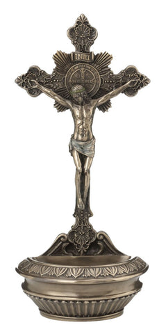 Jesus Crucifix Holy Water Font For Table or Wall Use