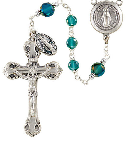 Frosted Crystal Emerald Green Italian Rosary Blessed Mother Center Piece