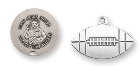 Sterling Silver Jesus Protection Football Medal On Chain