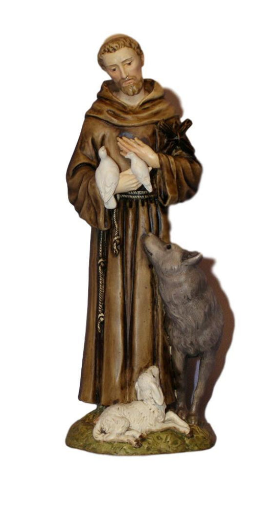 St Francis With Wolf Statue Hand Painted Veronese Collection