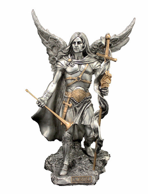 Archangel Gabriel Statue Pewter Style Veronese Collection Large 9" Tall