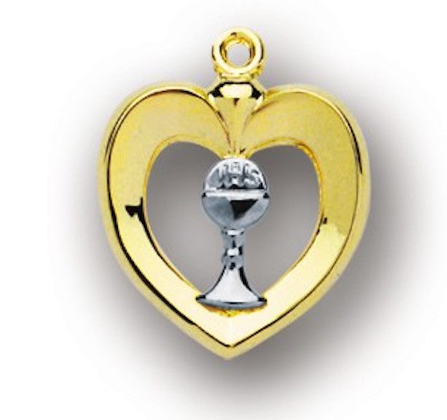 Gold Over Sterling Silver Heart Pendant With Chalice On Chain