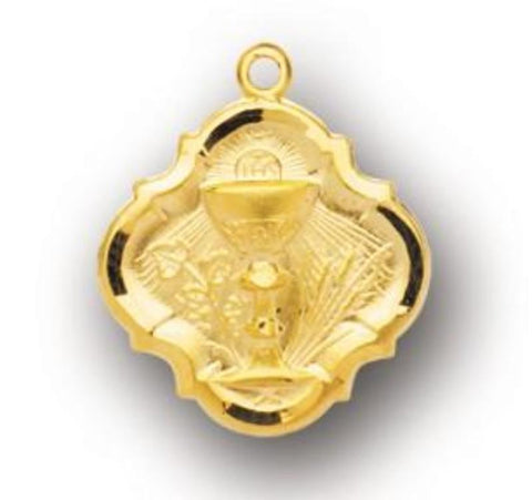 Communion Chalice With Wheat Medal On Chain Gold Over Silver