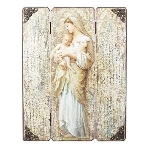 Madonna And Child Wooden Pannel Wall Plaque 17 Inch Tall