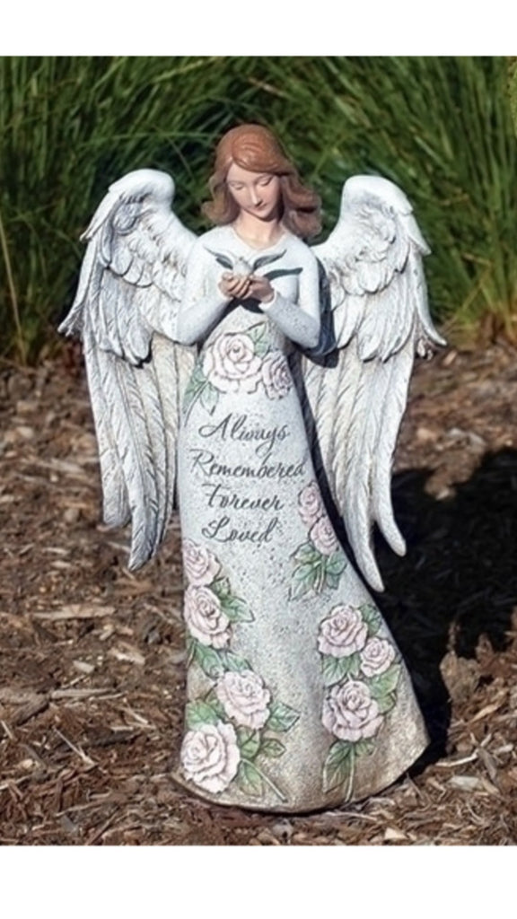 Memorial angel with dove statue