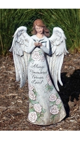 Always Remembered Forever Loved Memorial Angel With Dove Statue