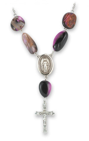 Rose Agate Natural Stone Necklace With Sterling Madonna Miraculous Medal