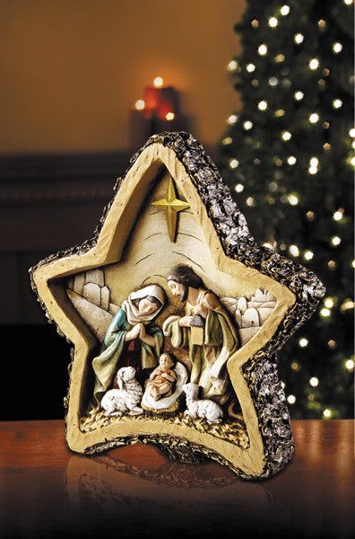 Star Shaped Jesus Woodgrain Christmas Nativity Scene