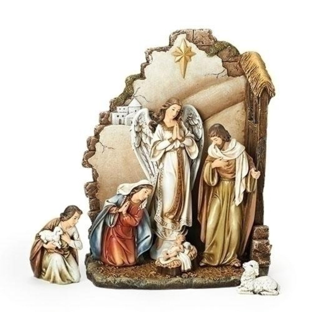 7 piece nativity scene with wall 