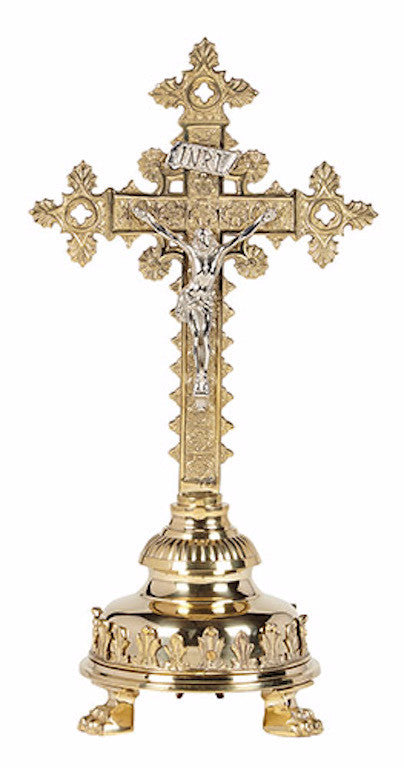 Ornate Antique Parisian Style Brass Notre Dame Altar Crucifix