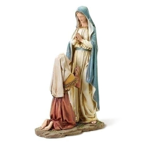 Our Lady Of Lourdes Blessed Virgin Mary With Bernadette Catholic Statue Figure