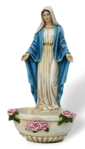 Madonna Our Lady of Grace Holy Water Font With Roses