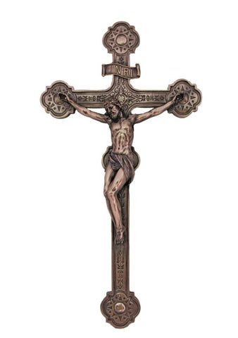 Ornate Wall Crucifix Bronze Style  20 Inch Tall
