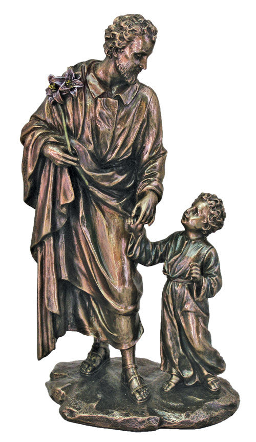 Saint Joseph With Child Jesus Bronze Style Statue