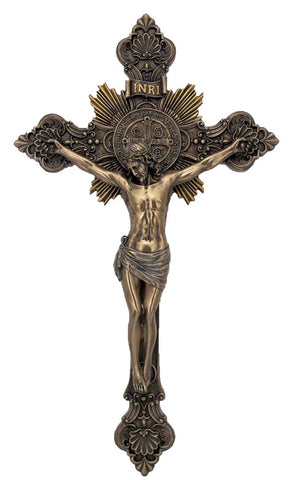 Saint Benedict Wall Crucifix with Medal at Center OSBR