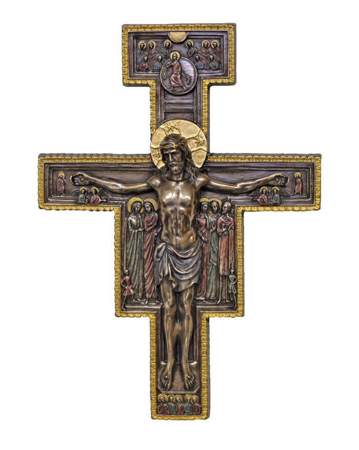 Jesus San Damiano Bronze Style Wall Crucifix
