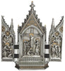 Jesus Crucifixion Triptych Statue Pewter Color With Gold Accents