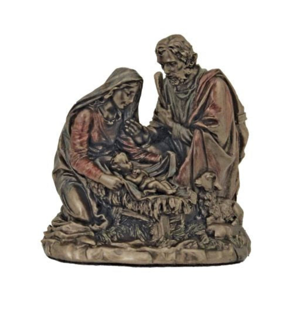 Nativity Scene Statue One piece Nativity in lightly hand-painted cold cast bronze