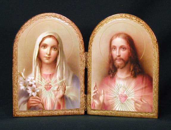 Beautiful catholic image of the Sacred Heart of Jesus and Immaculate Heart of Mary Florentine Diptych