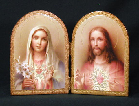 Sacred Heart of Jesus and Immaculate Heart of Mary Florentine Icon Plaque Italy