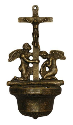 Vintage Style Kneeling Angels Brass Holy Water Font