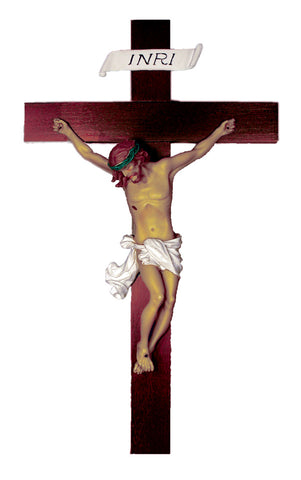 Divine Baroque Style Wall Crucifix In White AlabasterItaly  14 Inches Tall