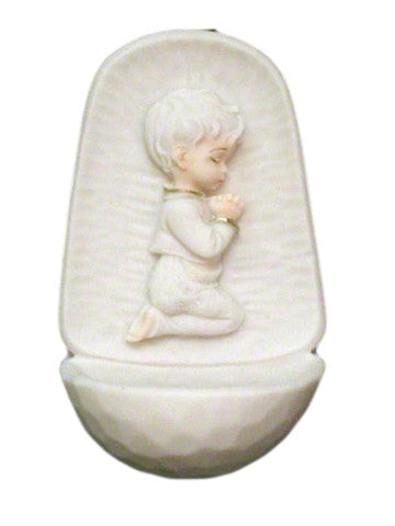 Praying Boy Alabaster Cross Holy Water Font   Italy