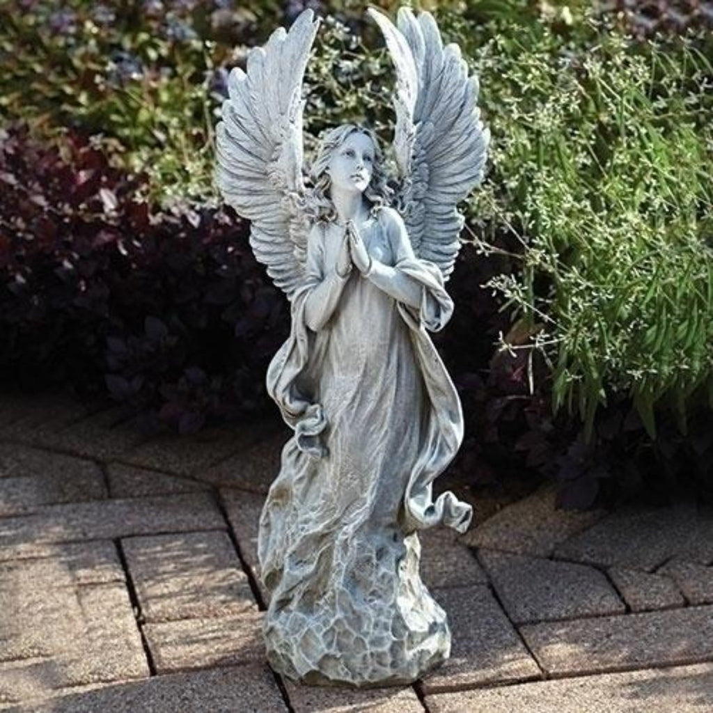 large praying angel garden statue or memorial figure