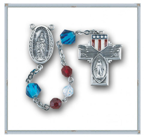 Red White And Blue Patriotic White Opal and Blue Swarovski Crystal Military Rosary