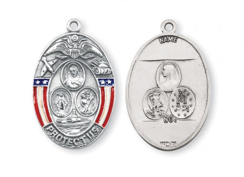 Sterling Silver Double Sided Military Medal On Chain