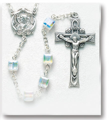 Aurora Faceted Cube Sterling Silver Rosary Hand Made In USA Special Occasion Rosary