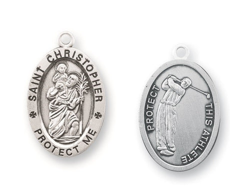 Sterling Silver Saint Christopher Golf Medal Pendant