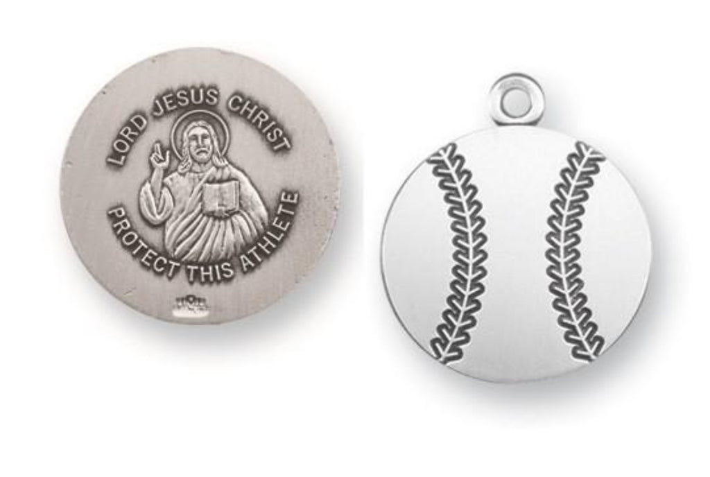 Sterling Silver Jesus Protection Baseball Medal On Chain