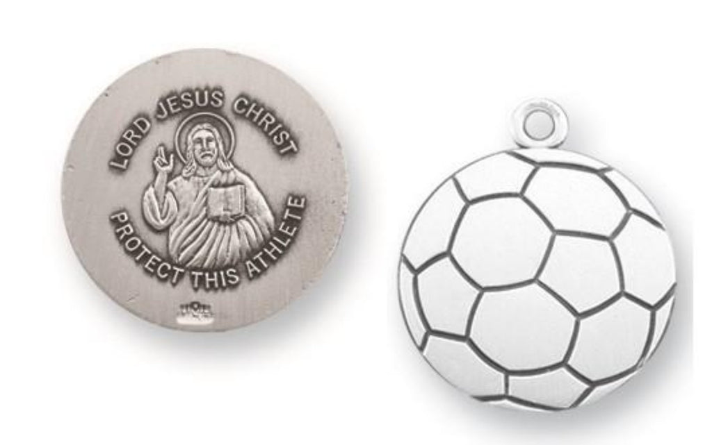  Sterling Silver Jesus Protection Soccer Medal On Chain 