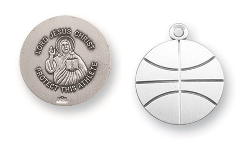 Sterling Silver Jesus Protection Basketball Medal On Chain