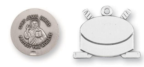 Sterling Silver Jesus Protection Hockey Medal On Chain