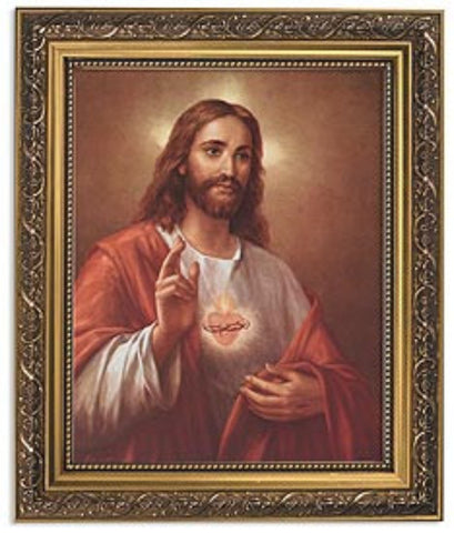 Sacred Heart Of Jesus Print In Ornate Gold Frame By artist La Fuente