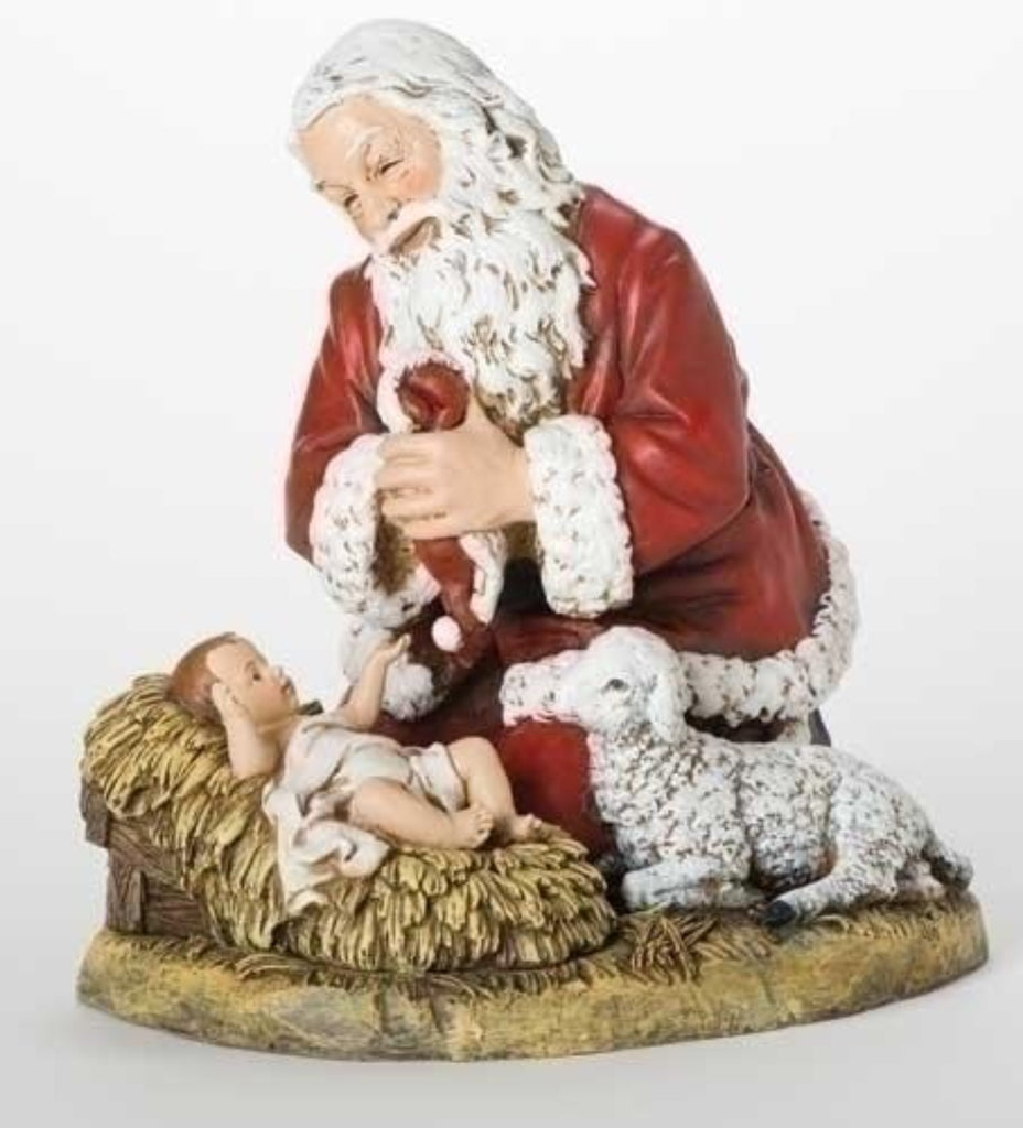 Adoring Santa With Baby Jesus And Lamb  Joseph Studio Large 13 Inch