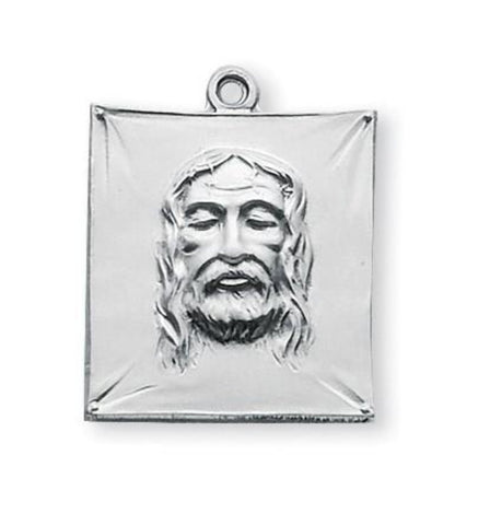 Sterling Silver  Shroud Of Turin Face of Jesus Christ Medal On Chain