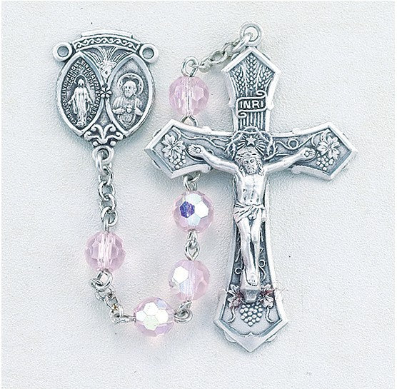 Pink Aurora Crystal Tin Cut Rosary